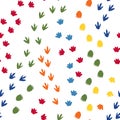 Kids vector pattern with primary color dinosaur foot prints Royalty Free Stock Photo