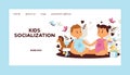 Kids vector web page children girl boy characters in first love backdrop cartoon loving baby illustration landing web