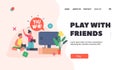 Kids Virtual Reality Entertainment Landing Page Template. Gaming Fun, Hobby. Little Boy and Girl Playing Video Games Royalty Free Stock Photo