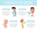 Kids Washing Engaged in Everyday Hygiene Routine Vector Template