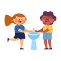 kids washing hands illustration Royalty Free Stock Photo