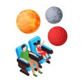 Kids Watch Planets Composition Royalty Free Stock Photo