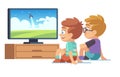 Kids watch tv. Children movie home boy girl watches tv set displaying picture screen character electric monitor cartoon Royalty Free Stock Photo