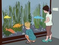 Kids watching aquarium at museum