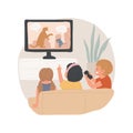 Kids watching cartoons isolated cartoon vector illustration.