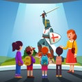 Kids watching templar knight at historical museum Royalty Free Stock Photo