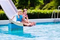 Kids on water slide in swimming pool