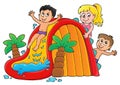 Kids on water slide theme image 1 Royalty Free Stock Photo