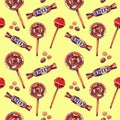 Kids watercolor set lollipop seamless pattern sweet lollipops