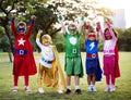 Kids Wear Superhero Costume Outdoors Royalty Free Stock Photo