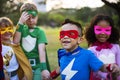 Kids Wear Superhero Costume Outdoors