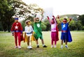 Kids Wear Superhero Costume Outdoors Royalty Free Stock Photo