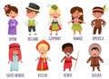 Kids Wearing National Costumes of Different Countries Vector Illustration Set