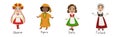 Kids Wearing National Costumes of Different Countries Vector Illustration Set Royalty Free Stock Photo