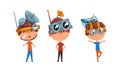 Kids Wearing Steampunk Headgear and Goggles Set, Scientist Children Working on Science Experiments Vector Illustration
