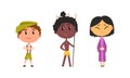 Kids Wearing Traditional African Aboriginal and Japanese Costume Vector Set
