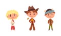 Kids Wearing Traditional Cowboy and Scandinavian Costume Vector Set Royalty Free Stock Photo