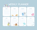 Kids Weekly Planner, Calendar Daily Light Blue Template, Organizer and Schedule with Place for Notes Vector Illustration