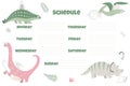 Kids weekly planner with dinosaur. Vector illustration