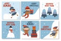 Kids winter activity poscard collection. Boys and girls playing outdors, sledding, building a snowman playing snowballs and