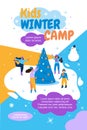 Kids Winter Camp Banner Flat Vector Illustration