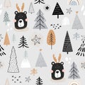Christmas winter seamless pattern for kids with cute bears and trees