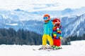 Kids winter snow sport. Children ski. Family skiing. Royalty Free Stock Photo