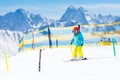 Kids winter snow sport. Children ski. Family skiing. Royalty Free Stock Photo