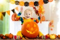 Kids in witch costume on Halloween trick or treat Royalty Free Stock Photo