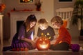 Kids in witch costume on Halloween trick or treat Royalty Free Stock Photo