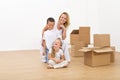 Kids and woman in their new big home Royalty Free Stock Photo