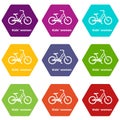Kids women bike icons set 9 vector Royalty Free Stock Photo