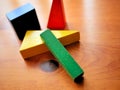 Kids Wooden Building Blocks Brightly Colored on Table
