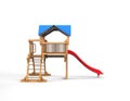 Kids wooden playhouse with red slide Royalty Free Stock Photo