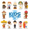 Kids of the world illustration: Nationalities Set 3. Set of 12 characters dressed in different national costumes Royalty Free Stock Photo