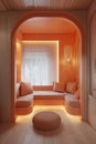 kids& x27; room in a modern interior style, characterized by a soothing peach color scheme Royalty Free Stock Photo