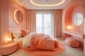 kids& x27; room in a modern interior style, characterized by a soothing peach color scheme Royalty Free Stock Photo