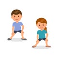 Kids yoga. Boy and girl standing perform gymnastic exercises.