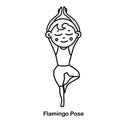 Kids yoga flamingo pose. Vector cartoon illustration.