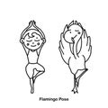 Kids yoga flamingo pose. Vector cartoon illustration.