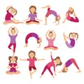 Kids Yoga Poses Vector Illustration. Child doing exercises. Posture for Kid. Healthy Children Lifestyle. Babies gymnastics. Sports