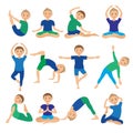 Kids Yoga Poses Vector Illustration. Child doing exercises. Posture for Kid. Healthy Children Lifestyle. Babies gymnastics. Sports