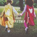 Kids Young Superhero Hold Hands Togetherness Word Concept