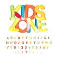 Kids zone alphabet, candy style, colorful vector font. Kids party, childrens birthday alphabet, holiday decoration Royalty Free Stock Photo