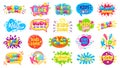 Kids zone badges. Kid play room label, colorful game area banner and funny badge vector set Royalty Free Stock Photo