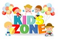 Kids zone banner design. Children playground area poster Kids zone design concept with group of little boys and girls laying Royalty Free Stock Photo