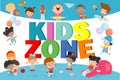 Kids zone banner design. Children playground area poster Kids zone design concept with group of little boys and girls laying Royalty Free Stock Photo