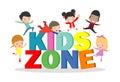 Kids zone banner design. Children playground area poster Kids zone design concept with group of little boys and girls laying Royalty Free Stock Photo