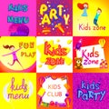 Kids Zone banner design set. Cartoon style. Royalty Free Stock Photo