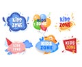 Kids zone banner, education game area, recreation label, kid leisure, playground, design, cartoon style vector Royalty Free Stock Photo